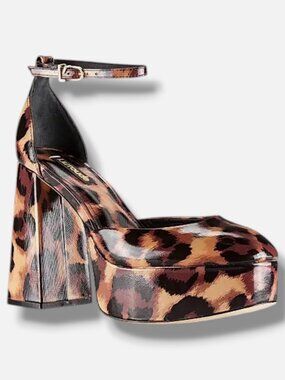 Larroudé Women's Brown Ari Leopard Print Patent Leather Platform Pumps Size 7.5